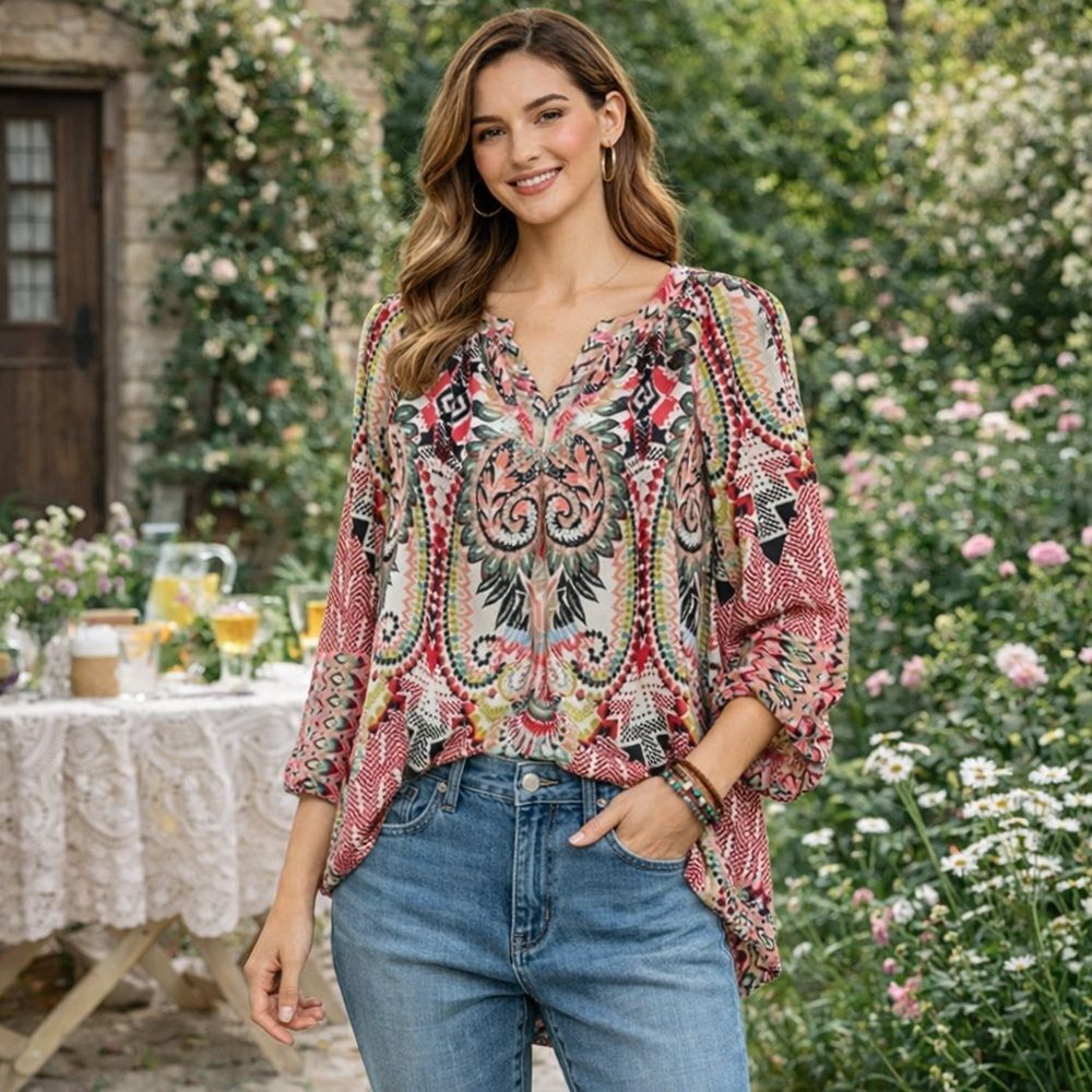 Olive Hill Anthropologie Boho Blouse Size Small Floral Peasant Top Cottagecore